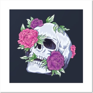 Skull and Peonies Sugar Tattoo Style Posters and Art